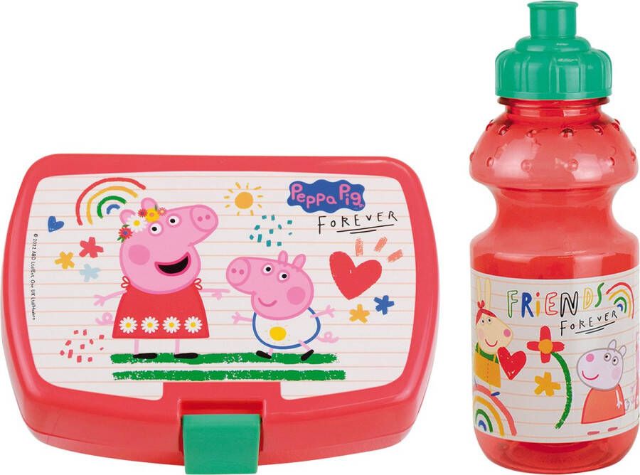 Merkloos Peppa Pig lunchbox set voor kinderen 2-delig roze kunststof Lunchboxen