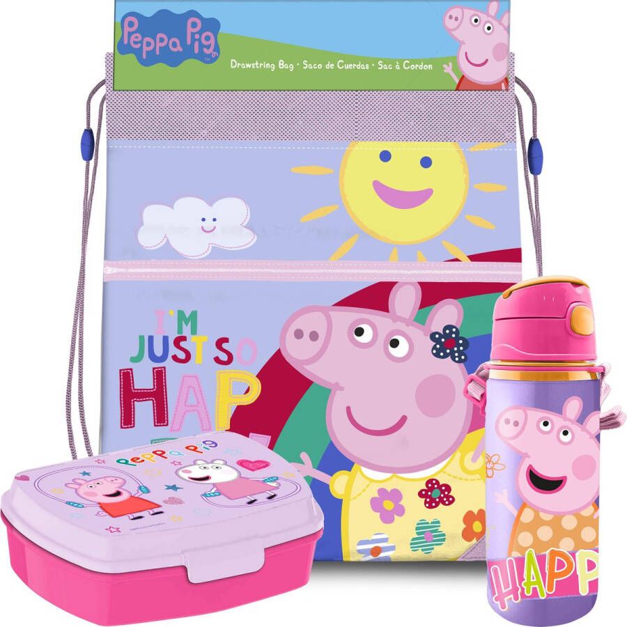 Merkloos Peppa Pig lunchbox set voor kinderen 3-delig lila incl. gymtas schooltas Lunchboxen