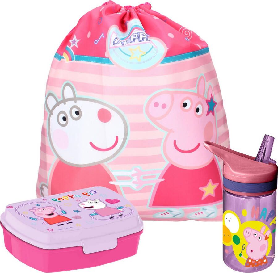Merkloos Peppa Pig lunchbox set voor kinderen 3-delig roze incl. gymtas schooltas Lunchboxen