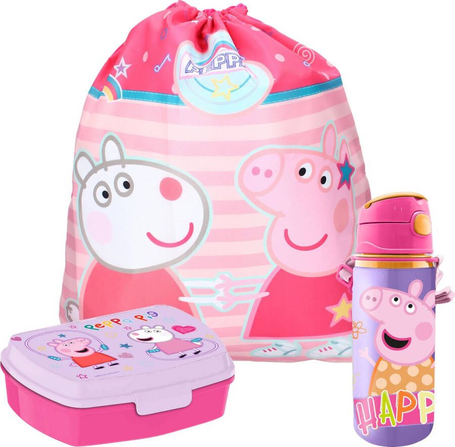 Merkloos Peppa Pig lunchbox set voor kinderen 3-delig roze incl. gymtas schooltas Lunchboxen