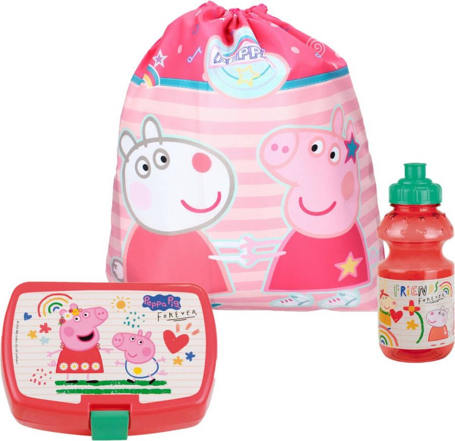 Merkloos Peppa Pig lunchbox set voor kinderen 3-delig roze kunststof incl. gymtas schooltas Lunchboxen
