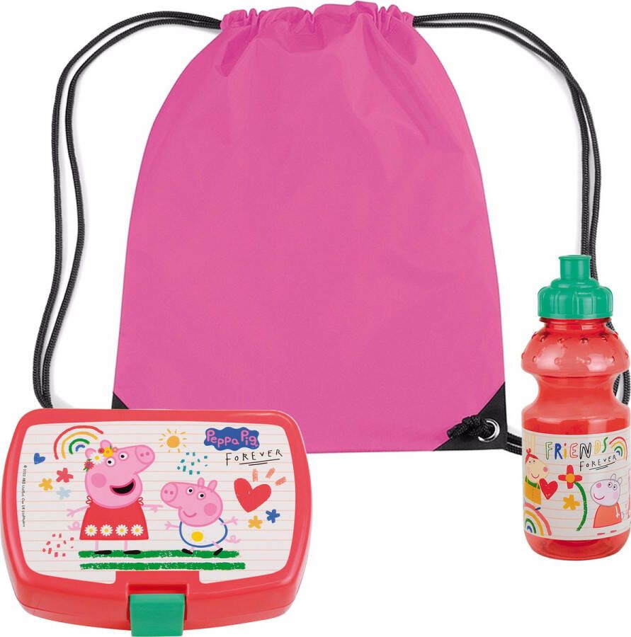 Merkloos Peppa Pig lunchbox set voor kinderen 3-delig roze kunststof incl. gymtas schooltas Lunchboxen