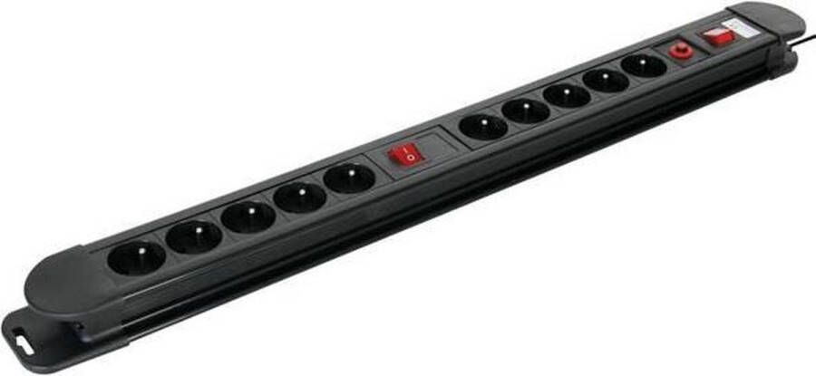 Perel Stekkerdoos met schakelaar overbelastingsbeveiliging 10 stopcontacten met penaarde (type E) kabel 1.5 m 3G1.5 voor binnen zwart