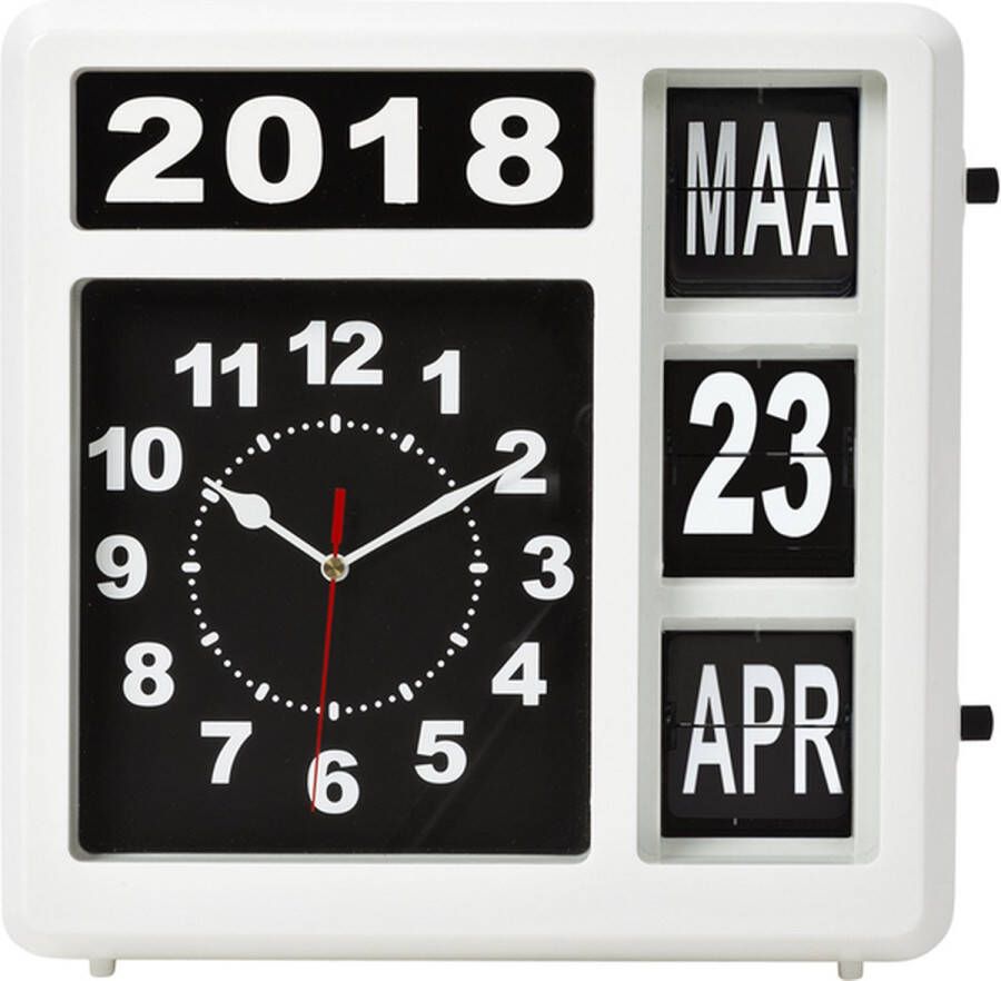 Perel Flip klok met kalender vierkant analoog 31 x 31 cm Nederlandse versie