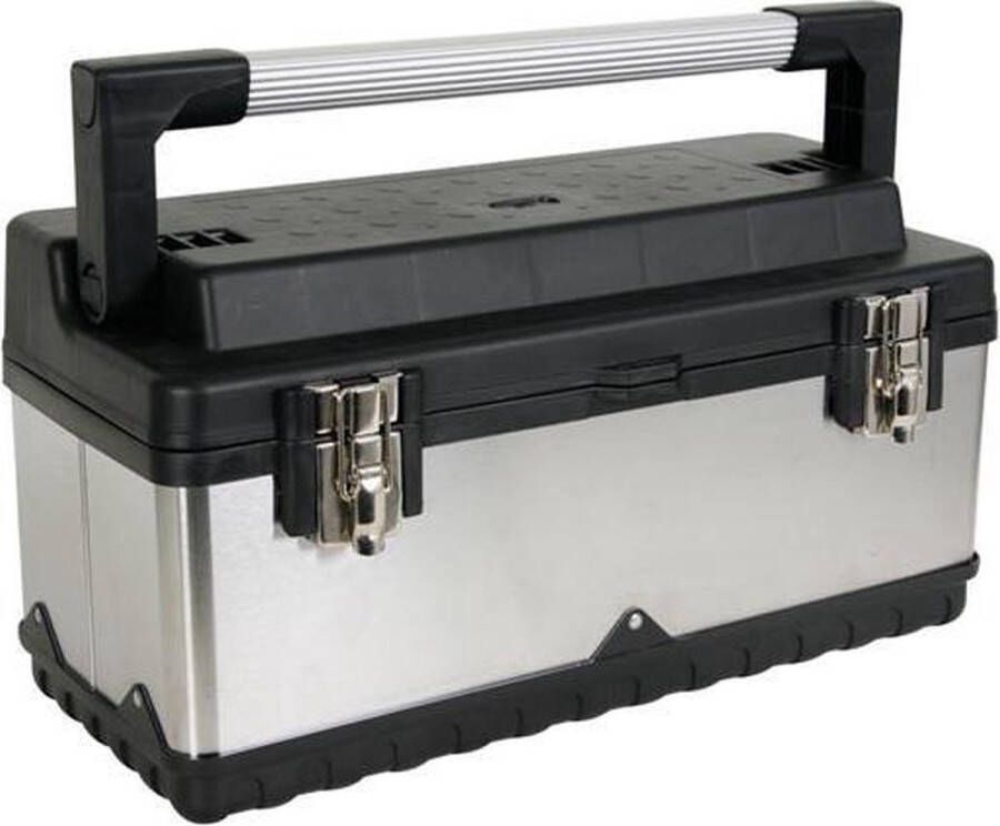 Perel Gereedschapskoffer RVS met aluminium handgreep verwijderbare inlegbak metalen sluitingen 505 x 235 x 225 mm
