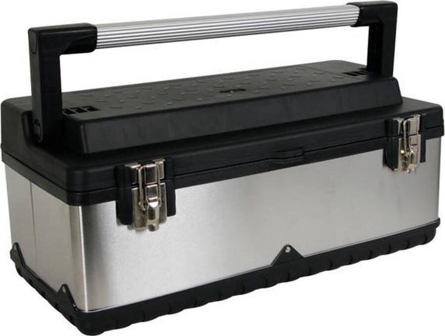 Perel Gereedschapskoffer RVS met aluminium handgreep verwijderbare inlegbak metalen sluitingen 590 x 280 x 255 mm