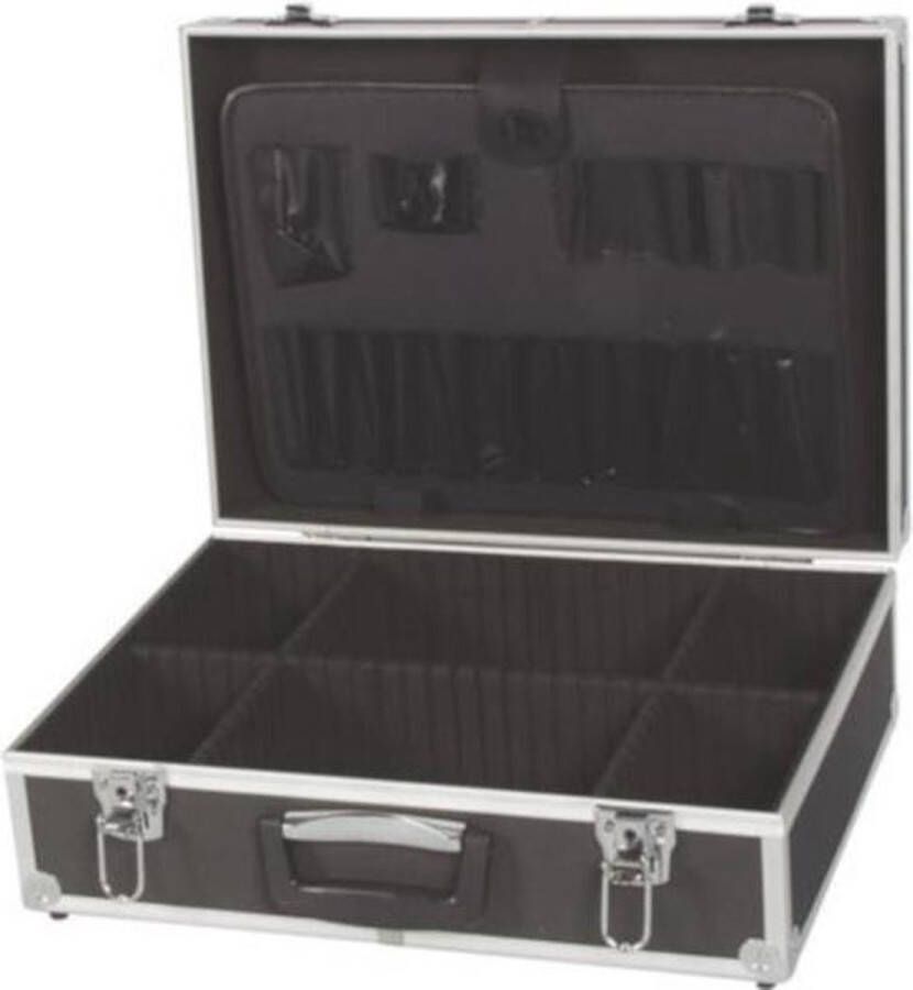 Perel Gereedschapskoffer gereedschapshouders tussenwanden verstelbaar sleutelslot 2 sleutels aluminium zwart 455 x 330 x 152 mm