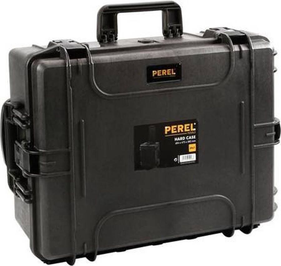 Perel Harde koffer trolley telescopisch handvat waterdicht (IP67) noppenschuim plukschuim 4 sloten polypropyleen zwart 604 x 473 x 283 mm