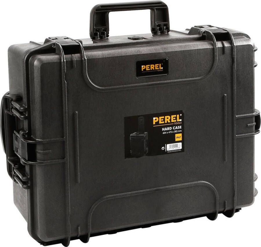 Perel Harde koffer waterdicht (IP67) noppenschuim plukschuim 4 sloten polypropyleen zwart 594 x 473 x 270 mm