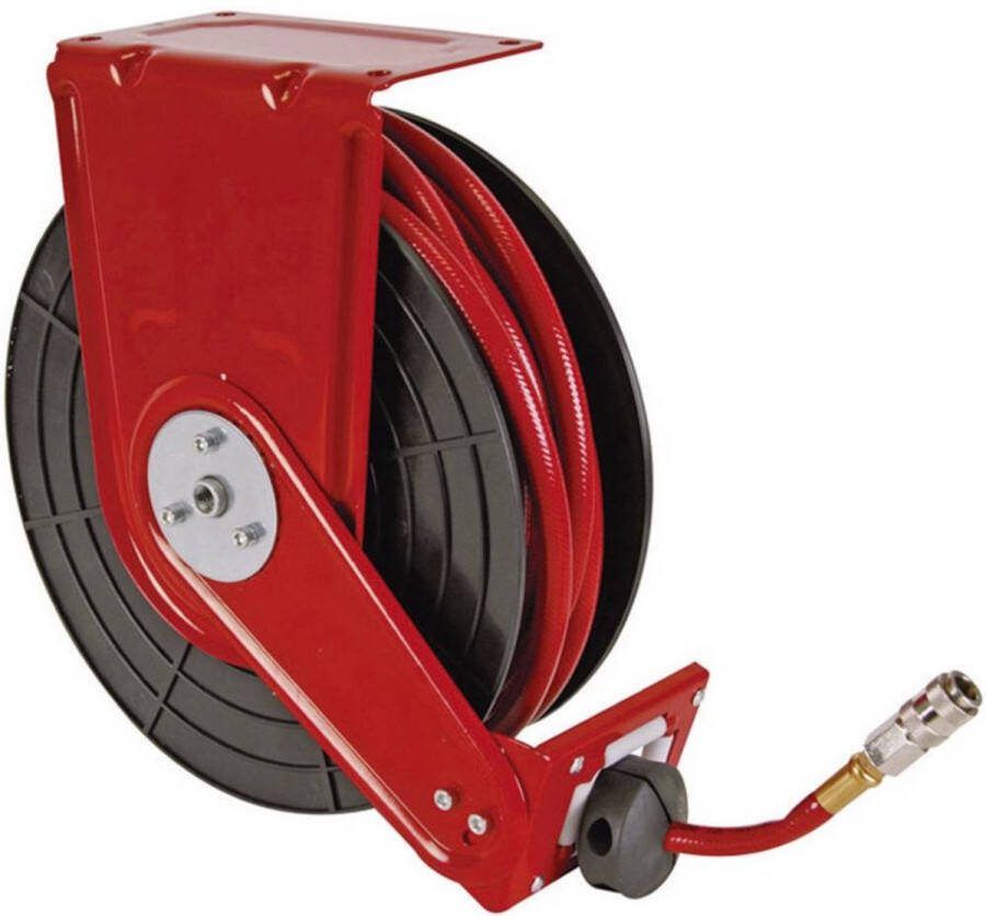 Perel Luchtslanghaspel zelfoprollend max. 20 bar 290 psi 15 m voor luchtcompressor plafond- voet- muurmontage rood