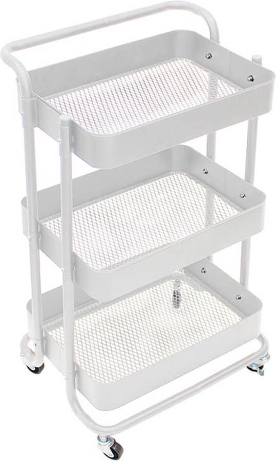 Perel metalen keukentrolley met drie ruime laden en handgreep 4 wielen met rem gemakkelijk manoeuvreerbaar ideaal voor huis en kantoor 46 x 35 x 76 5 cm wit