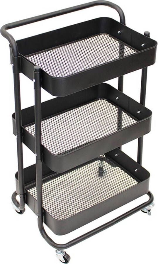 Perel metalen keukentrolley met drie ruime laden en handgreep 4 wielen met rem gemakkelijk manoeuvreerbaar ideaal voor huis en kantoor 46 x 35 x 76 5 cm zwart