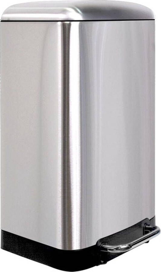 Perel metalen pedaalemmer met uitneembare emmer solide antislipvoet en versterkte pedaal ideaal voor thuis en op kantoor inhoud 30 liter rechthoekig 61 5 x 32 5 x 34 5 cm grijs roestvrij staal