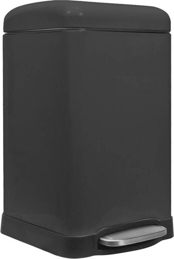 Perel metalen pedaalemmer met uitneembare emmer solide voet en antislippedaal ideaal voor thuis en op kantoor inhoud 20 liter vierkant 45 5 x 28 x 34 cm mat zwart