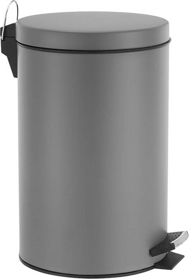 Perel metalen pedaalemmer met uitneembare plastic emmer metalen handgreep en antislippedaal ideaal voor thuis en op kantoor inhoud 14 liter rond Ø 25 x 39.5 cm mat grijs