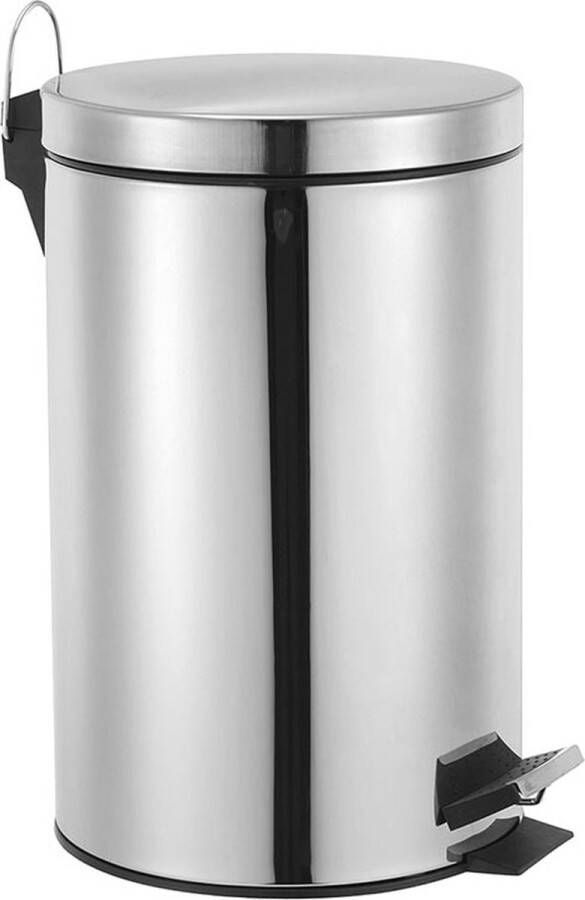 Perel metalen pedaalemmer met uitneembare plastic emmer metalen handgreep en antislippedaal ideaal voor thuis en op kantoor inhoud 14 liter rond Ø 25 x 39.5 cm roestvrij staal