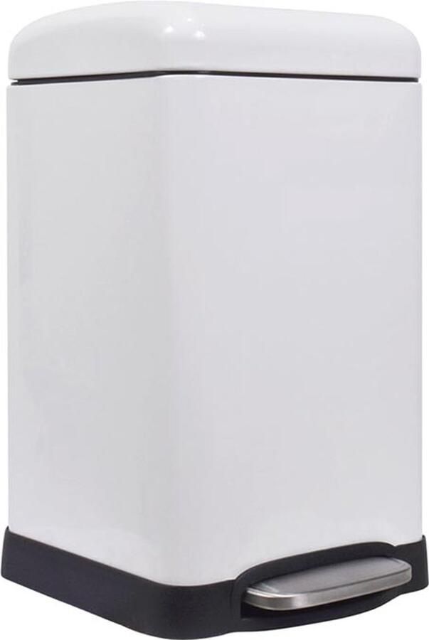 Perel metalen pedaalemmer met uitneembare emmer solide voet en antislippedaal ideaal voor thuis en op kantoor inhoud 20 liter vierkant 45 5 x 28 x 34 cm mat wit