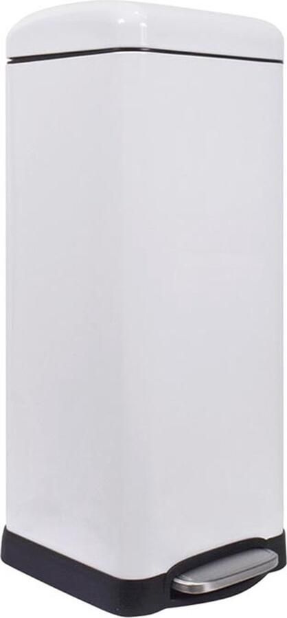 Perel metalen pedaalemmer met uitneembare emmer solide voet en antislippedaal ideaal voor thuis en op kantoor inhoud 30 liter vierkant 68 x 28 x 34 cm mat wit
