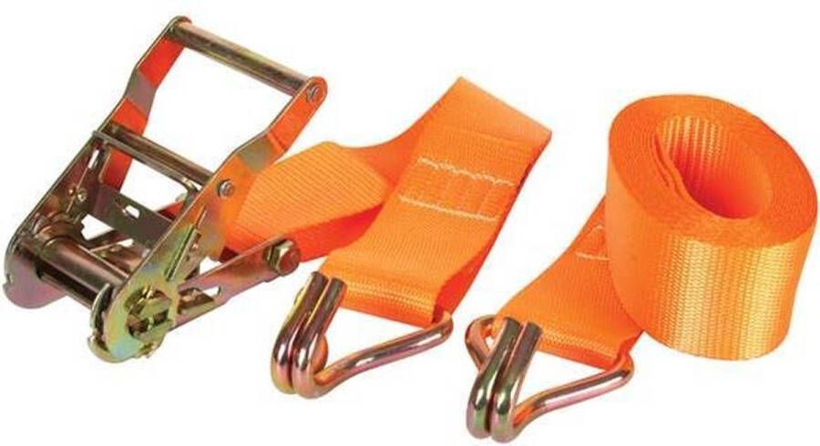 Perel Spanband tweedelig met ratel en J-haken voor het vastzetten van middelzware ladingen max. 1000 kg polyester oranje 4.5 m x 50 mm 1 stuk