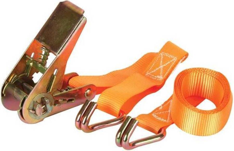 Toolland Perel Spanband tweedelig met ratel en J-haken voor het vastzetten van lichte ladingen max. 500 kg polyester oranje 1.5 m x 25 mm 1 stuk