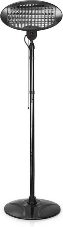 Perel Staande terrasverwarmer 2000 W quartz met trekschakelaar kantelbeveiliging 3 warmteniveaus in hoogte verstelbaar plensdicht metaal zwart