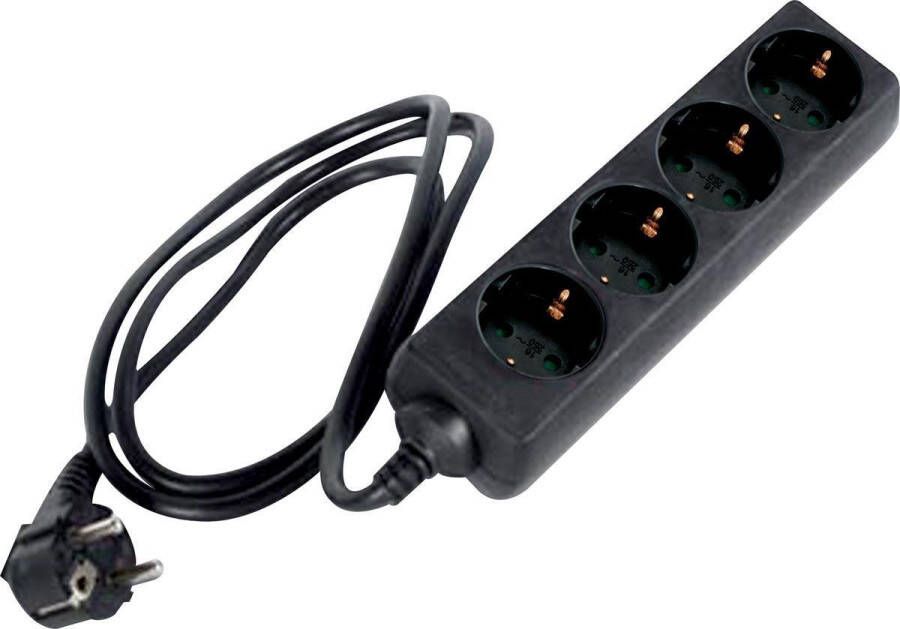Perel Stekkerdoos 4 stopcontacten met randaarde (type F) kabel 1.5 m 3G1.5 gebruik binnenshuis zwart