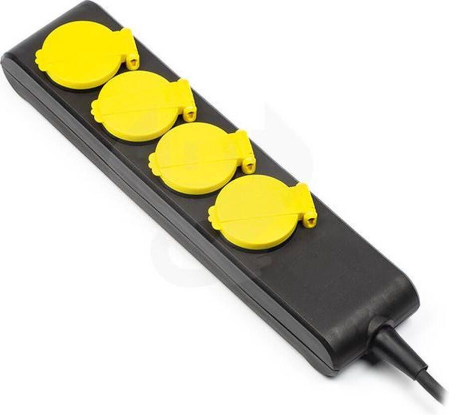 Perel Stekkerdoos 4 klapdeksels 4 stopcontacten met randaarde (type F) kabel 1.5 m 3G1.5 voor binnen en buiten zwart geel