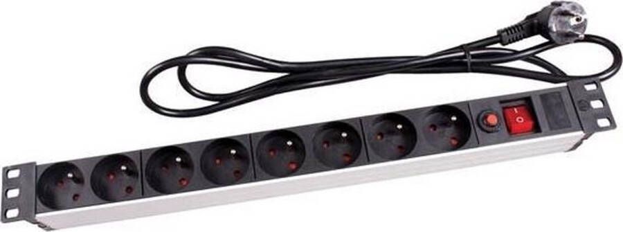 Perel PDU-Stekkerdoos met schakelaar overbelastingsbeveiliging 8 stopcontacten met penaarde (type E) kabel 2.15 m 3G1.5 voor binnen zwart rood