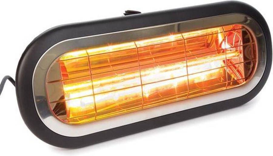 Perel Terras- parasolverwarmer 2000 W low glare met aan- uitschakelaar beugel voor plafond- en wandmontage spatwaterdicht 1 warmteniveau metaal zwart