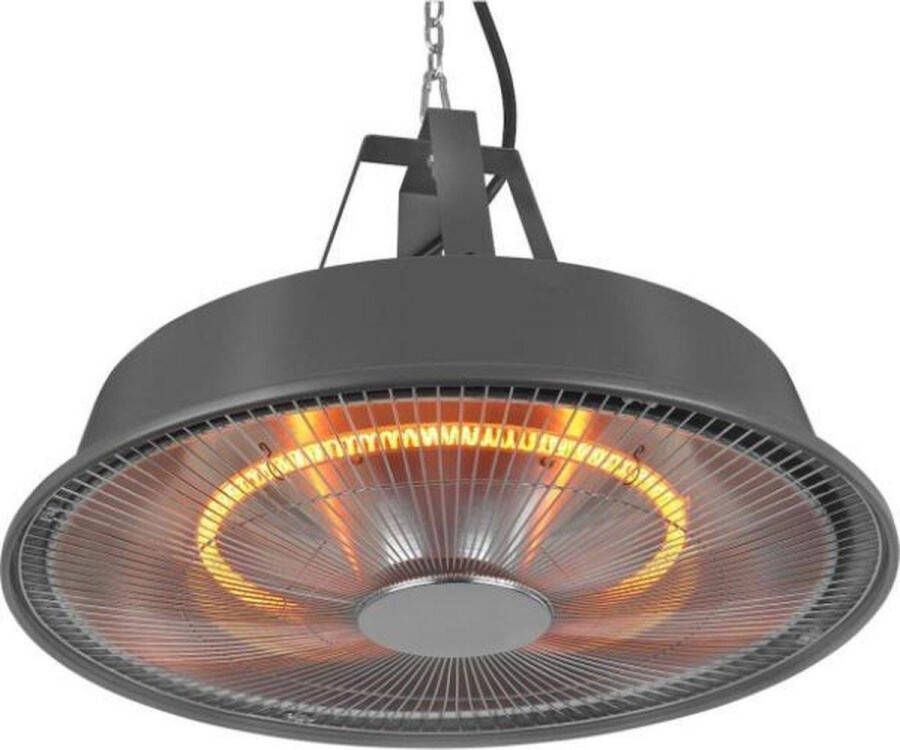 Perel Terrasverwarmer 1500 W carbon plafondmontage met ketting 1 warmteniveau plensdicht retrodesign metaal zwart