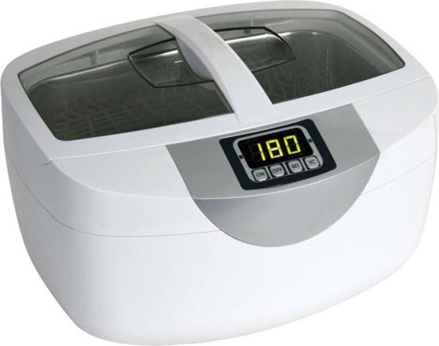 Perel ultrasone reiniger met digitale timer en vijf instelbare cycli 2.6 l 170 W perfect voor juwelen brillen en kleine gereedschappen ABS behuizing roestvrijstalen tank wit