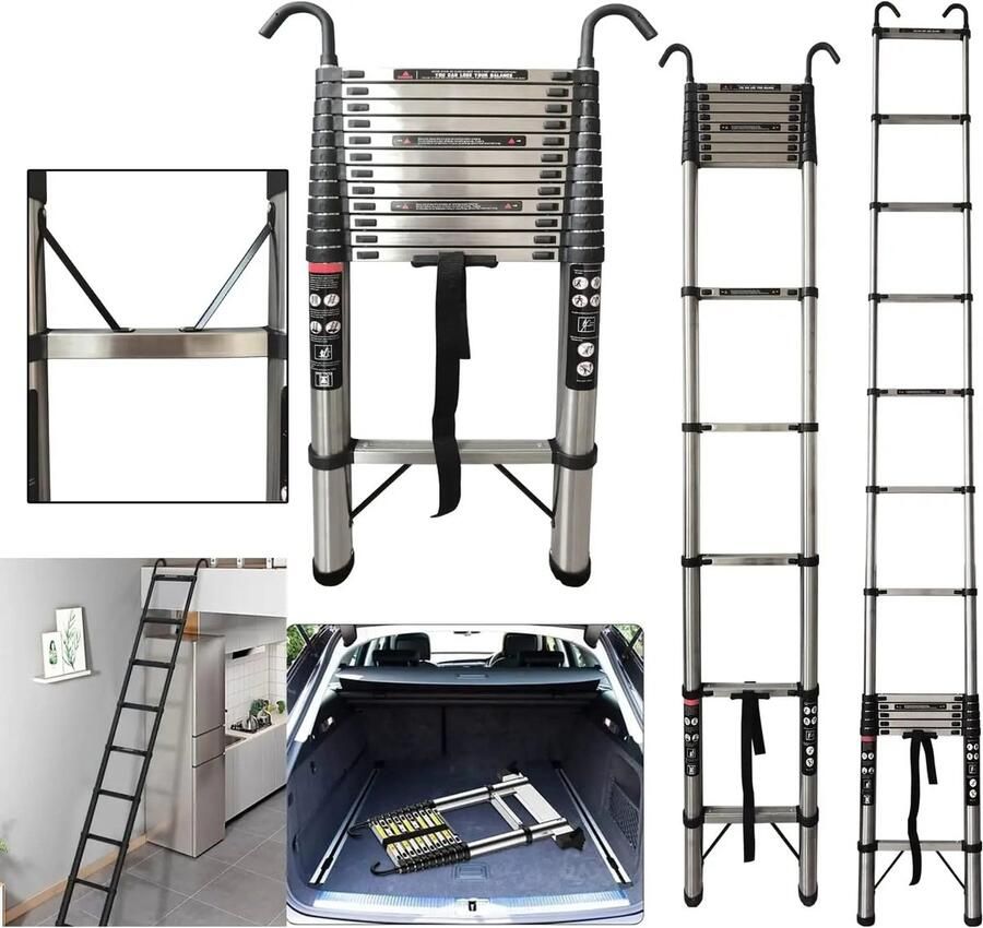 Perfect Sale PS Telescopische Ladder Vouwladder Werkhoogte 5M Zilver Roestvrij staal aluminium ladder