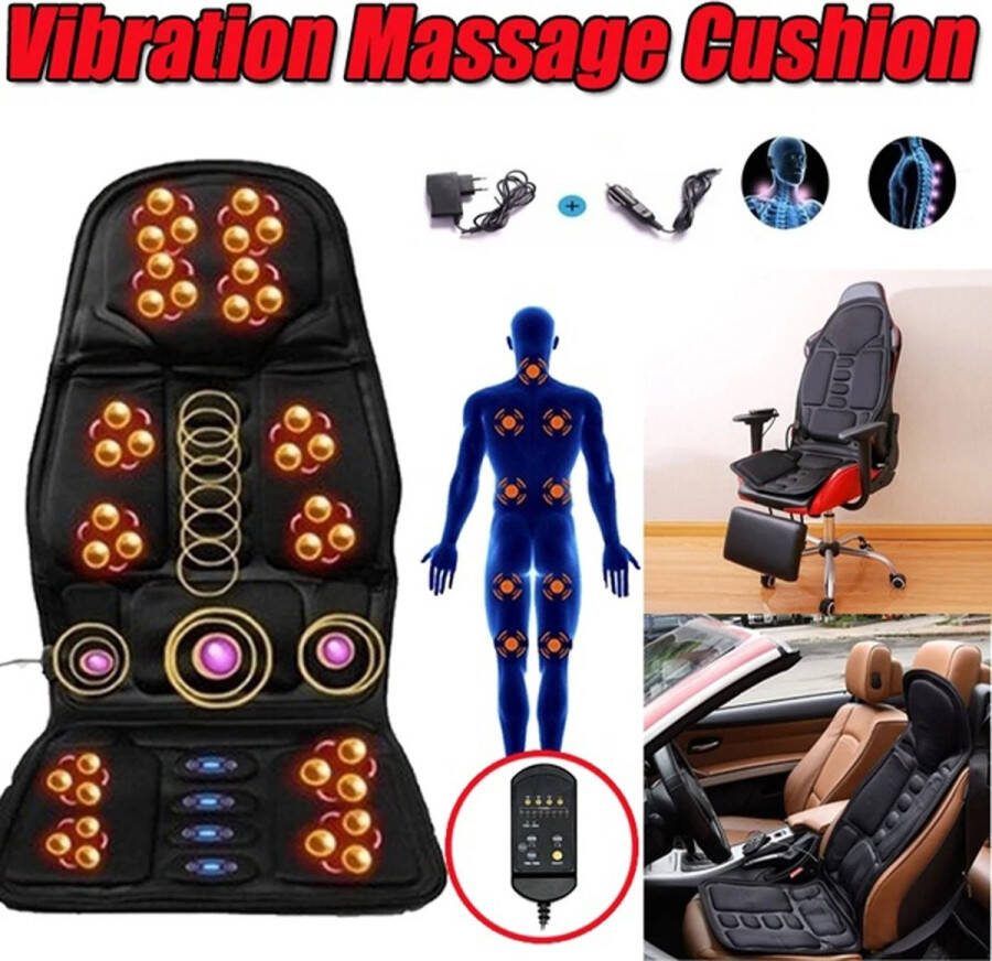 Perfect Sale PS Massagekussen Massagestoel Warmte Mat Rug massage Tegen Spierpijn en Nek Rugpijn Inclusief afstandsbediening Timer Verschillende standen Zwart