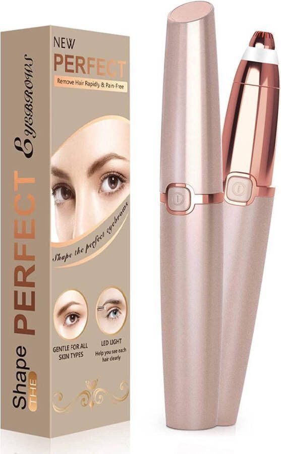 Perfect Wenkbrauwtrimmer elektrische wenkbrauwhaarverwijderaar gezichtshaarverwijderaar voor dames pijnloze trimmer precisie-wenkbrauwtrimmer voor dameswenkbrauwen gezichtshaar kin lippen en wangen rosé goud