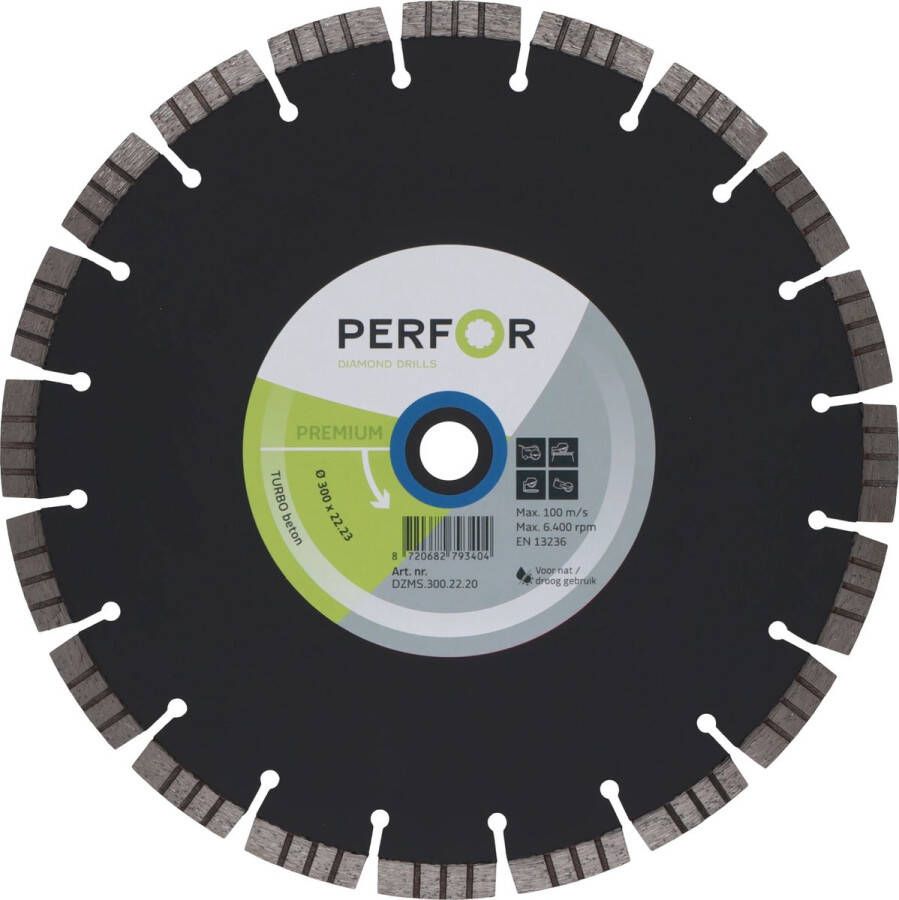 Perfor Zaagblad TURBO beton Ø300 asgat 20 23