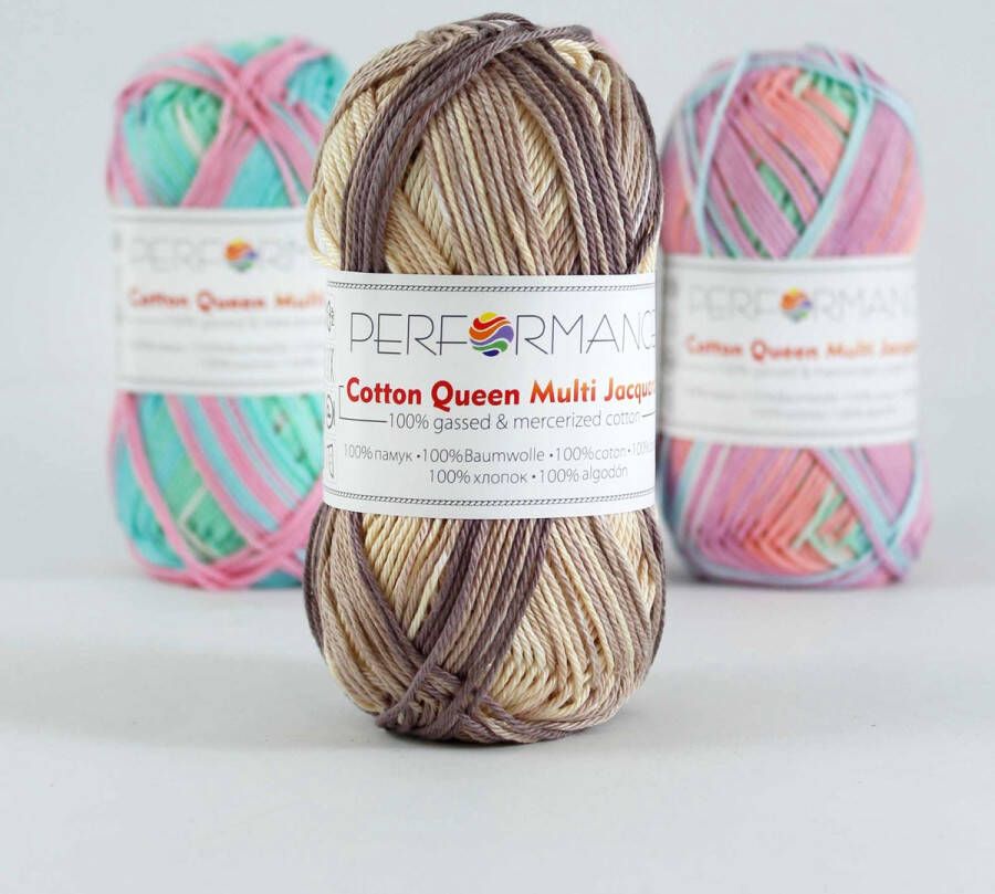 Performance yarn 5 bollen haakgaren katoen bruin beige (10455) Cotton Queen multi jacquard garen