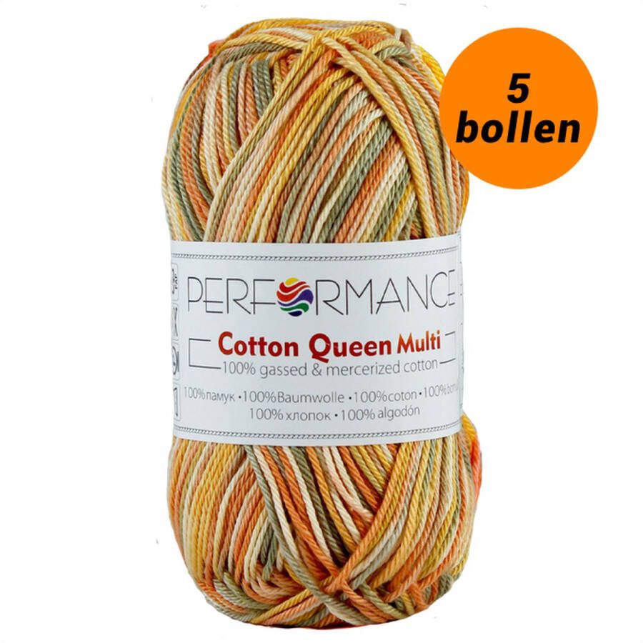 Performance yarn 5 bollen haakgaren -katoen bruin oranje gemêleerd(10402) Cotton queen multi garen