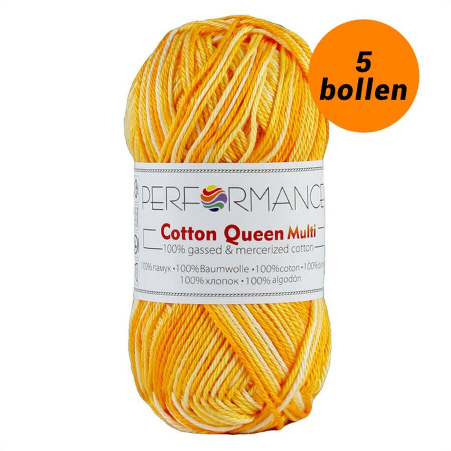 Performance yarn 5 bollen Haakgaren katoen geel oranje gemêleerd (9151) Cotton queen multi garen