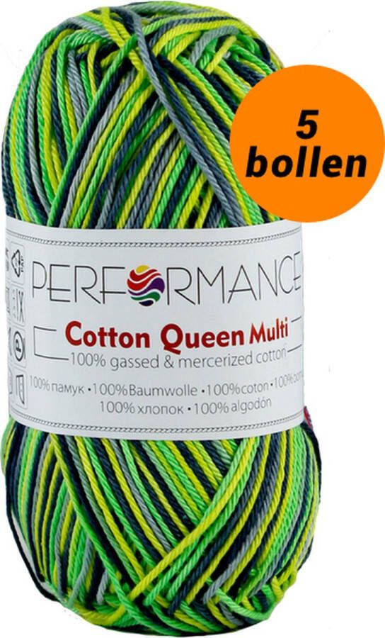 Performance yarn 5 bollen Haakgaren katoen groen gemêleerd (9535)- Cotton queen multi garen