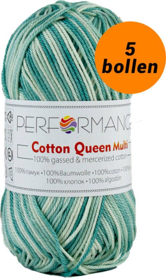 Performance yarn 5 bollen haakgaren katoen groen multi (9030) Cotton Queen multi garen