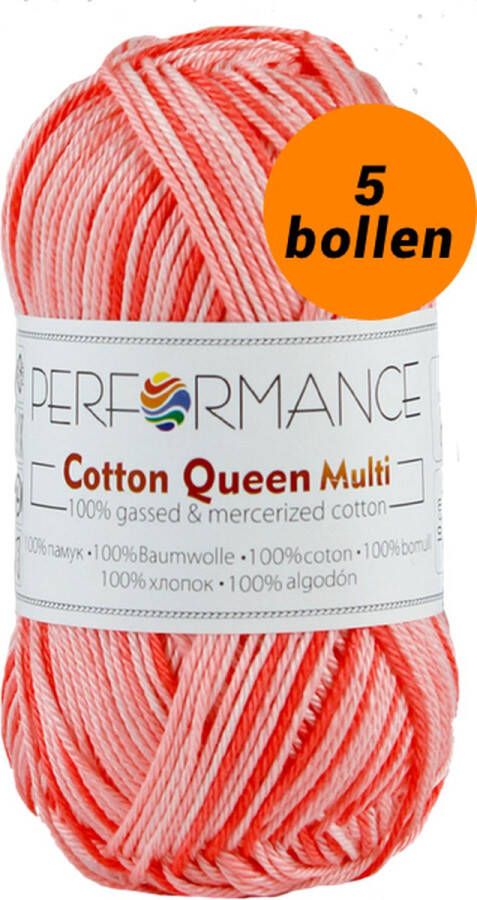 Performance yarn 5 bollen Haakgaren katoen kleur zalm(10403) Cotton queen multi garen
