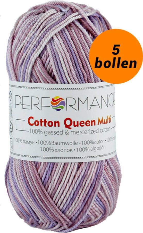 Performance yarn 5 bollen haakgaren katoen lila (9035) Cotton Queen multi garen