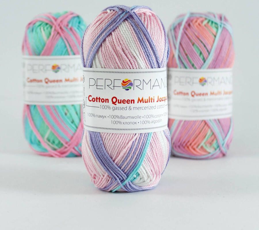 Performance yarn 5 bollen haakgaren katoen paars roze multi (10482) Cotton Queen multi Jacquard garen