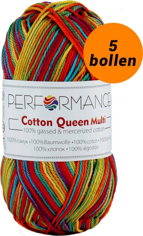 Performance yarn 5 bollen haakgaren katoen regenboog multi (9073) Cotton Queen multi garen