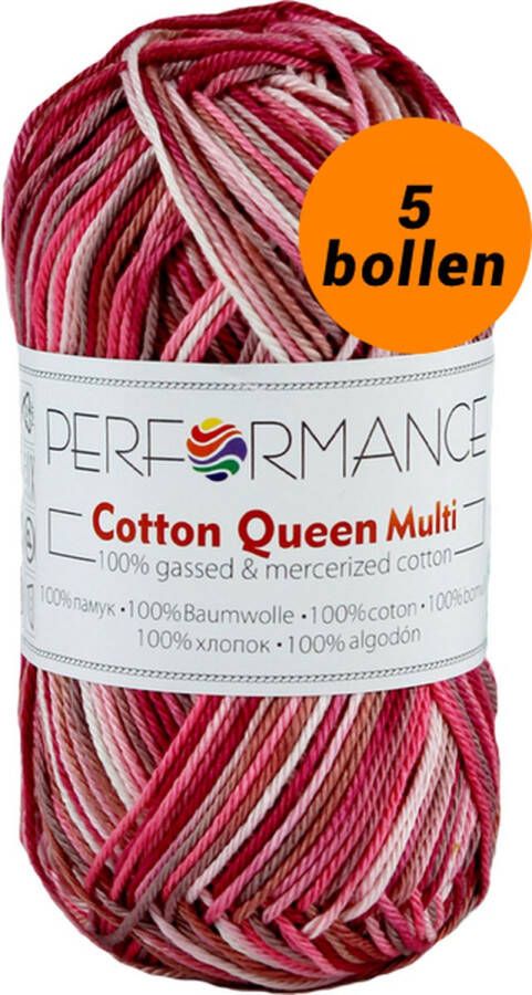 Performance yarn 5 bollen haakgaren katoen roze bruin (9074) Cotton Queen multi garen