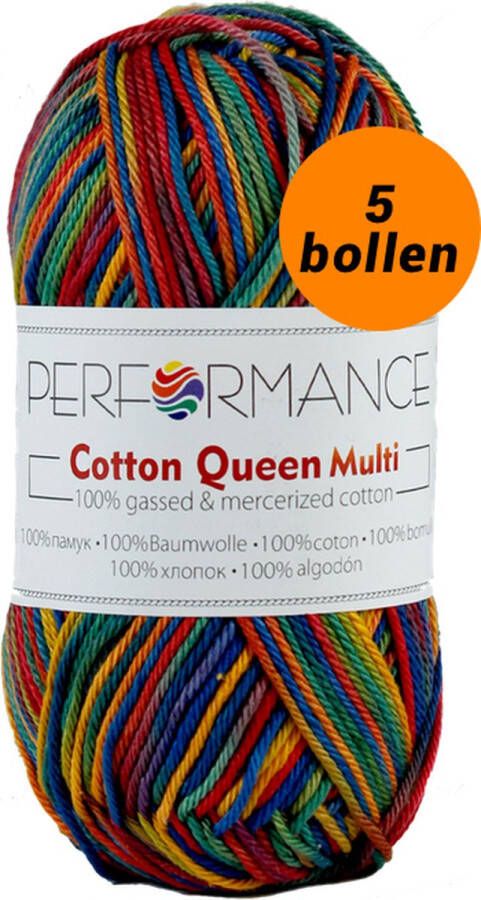 Performance yarn 5 bollen haakgaren katoen warm regenboog (9158) Cotton Queen multi garen