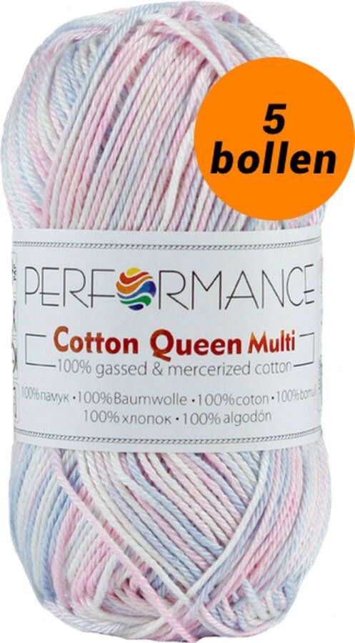 Performance yarn 5 bollen haakgaren katoen zacht pastel (10404) Cotton Queen multi garen