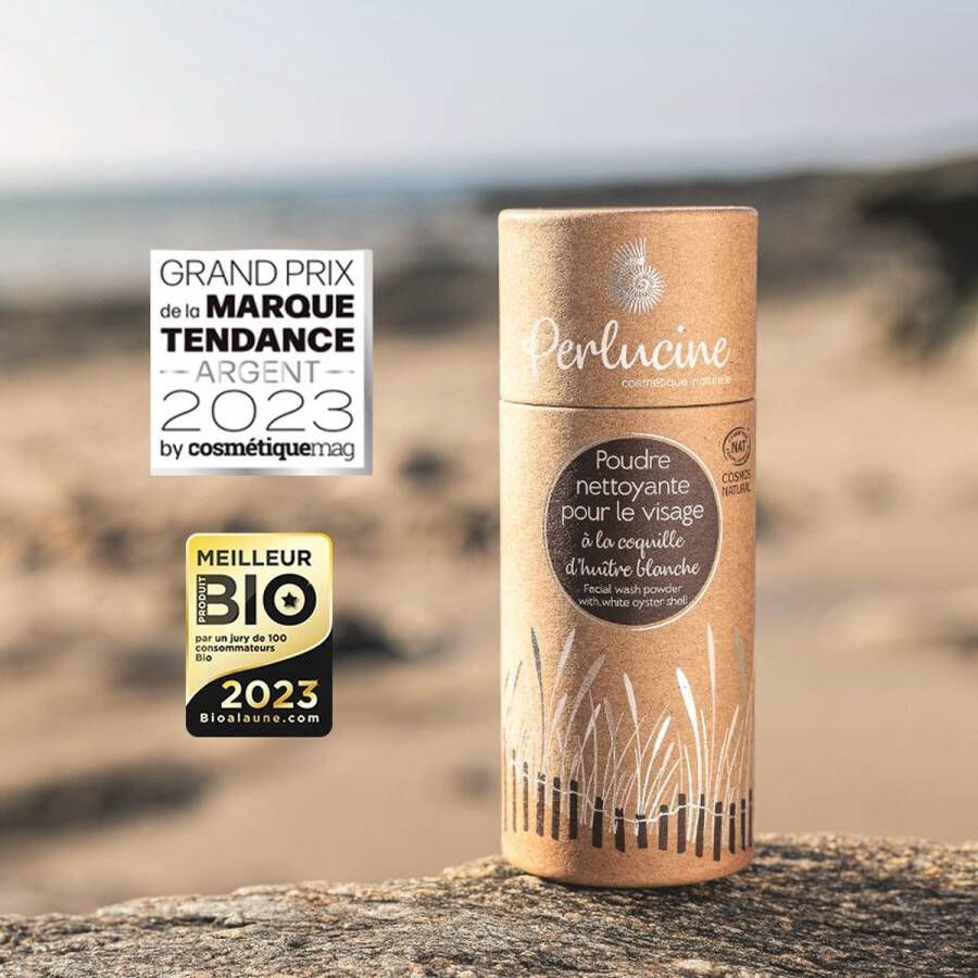 PERLUCINE Luxurieuze biologische Gezicht waspoeder met witte oesterschelp gevoelige huid effectieve reiniger met kokosnoot en aminozuren 40gr