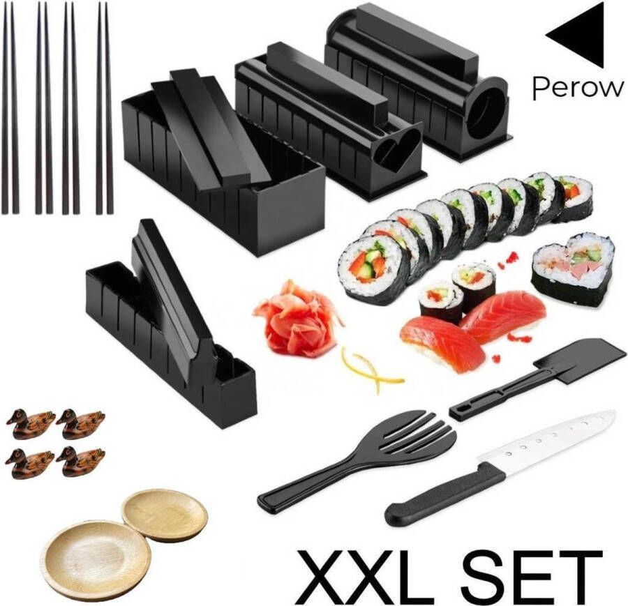 Perow XXL Sushi Maker Kit Inclusief 4 Paar Eetstokjes en 2 Sojasaus Bakjes Sushi maker Vormen Sushi Set Sushi maken Sushi vorm Sushi making set Sushi mal Sushi roller