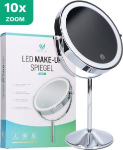 Personal Care Make Up Spiegel met LED Verlichting 10x Vergroting – Scheerspiegel 3 Lichtstanden Oplaadbaar Chroom